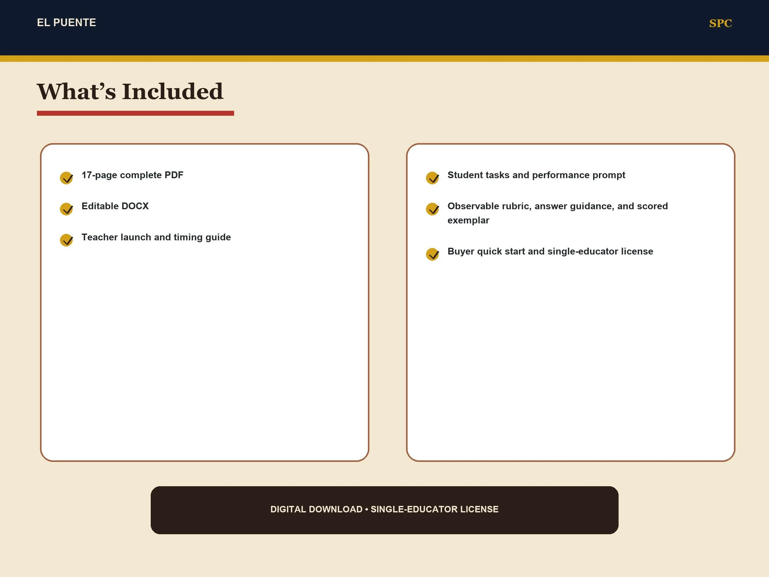 El Puente lesson contents and included file formats