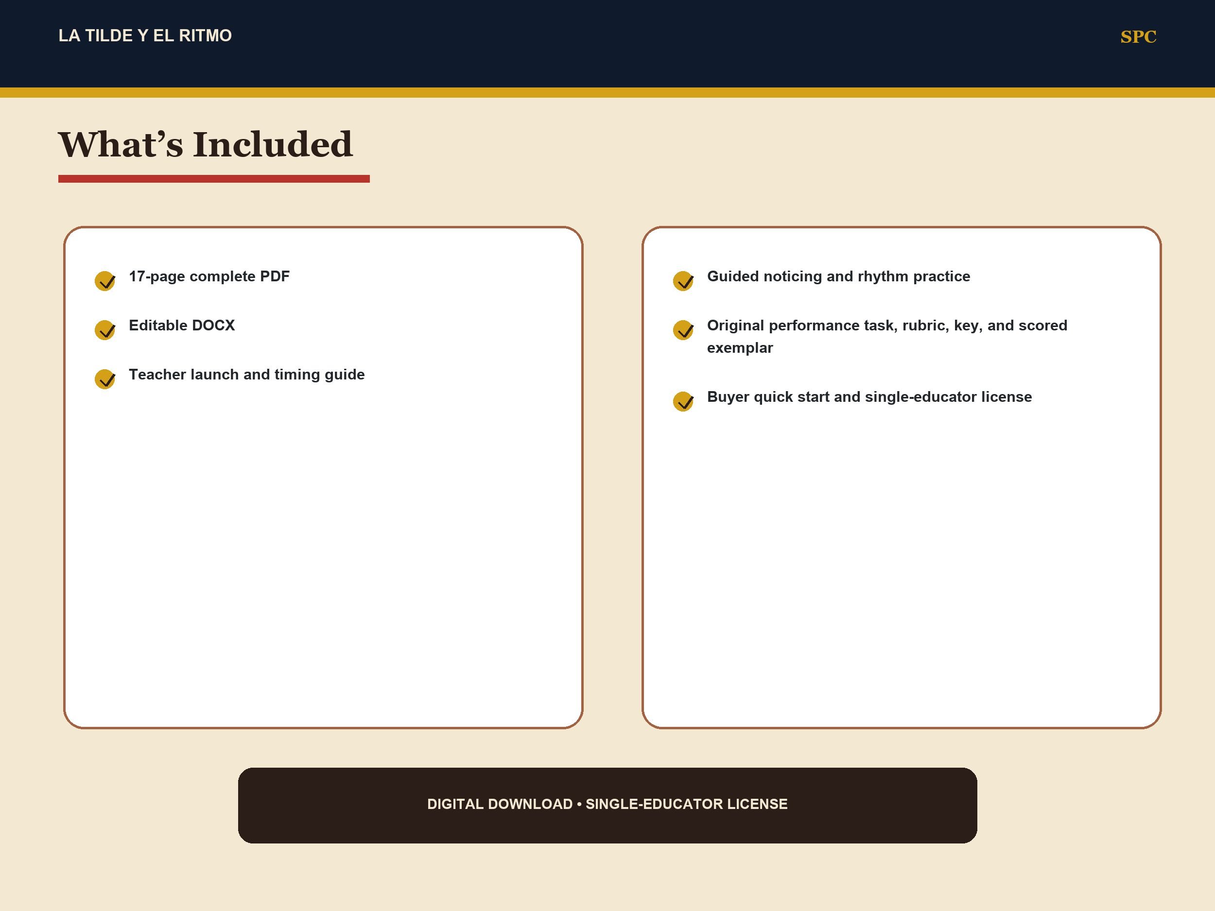 La Tilde y el Ritmo lesson contents and included file formats