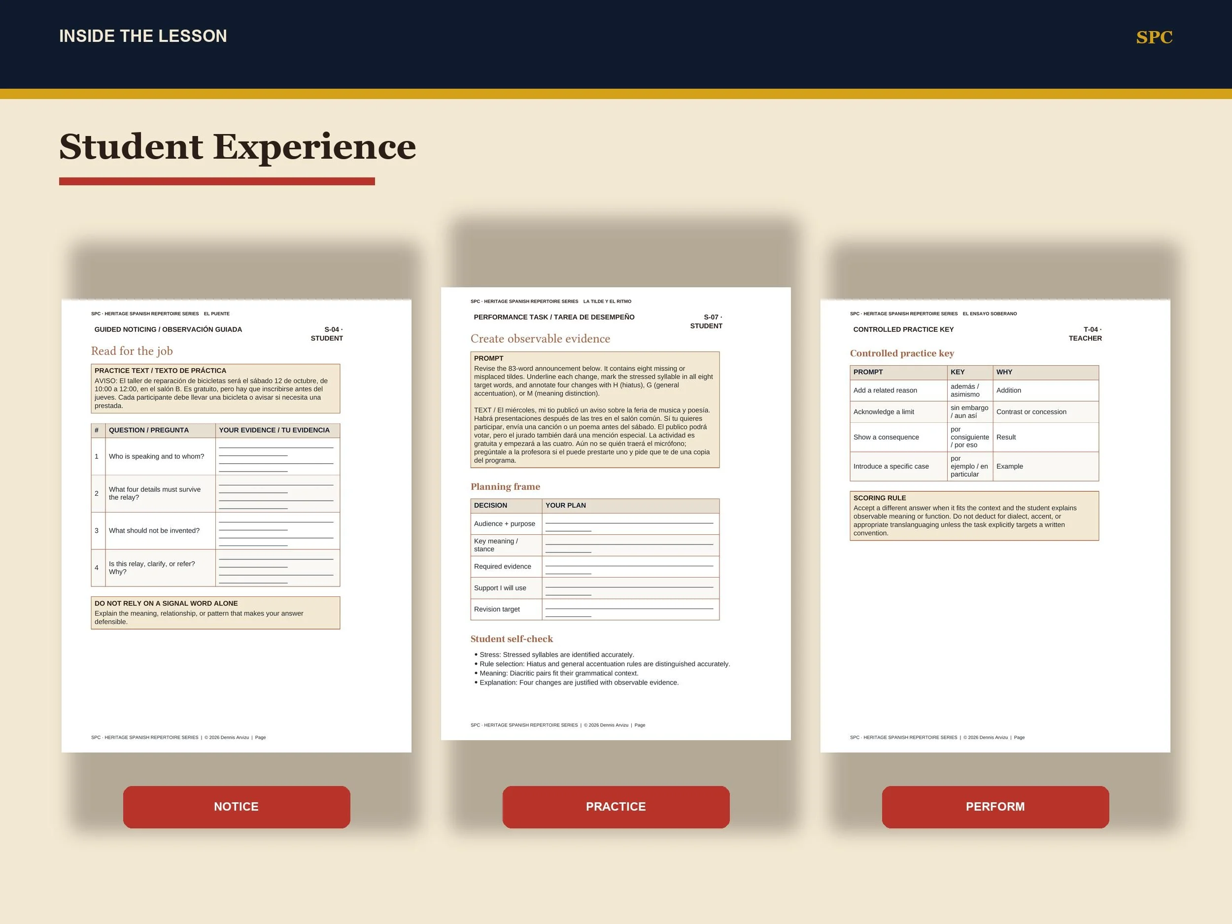 Student activities for writing, accent marks, workplace Spanish, verb mood, and bilingual mediation