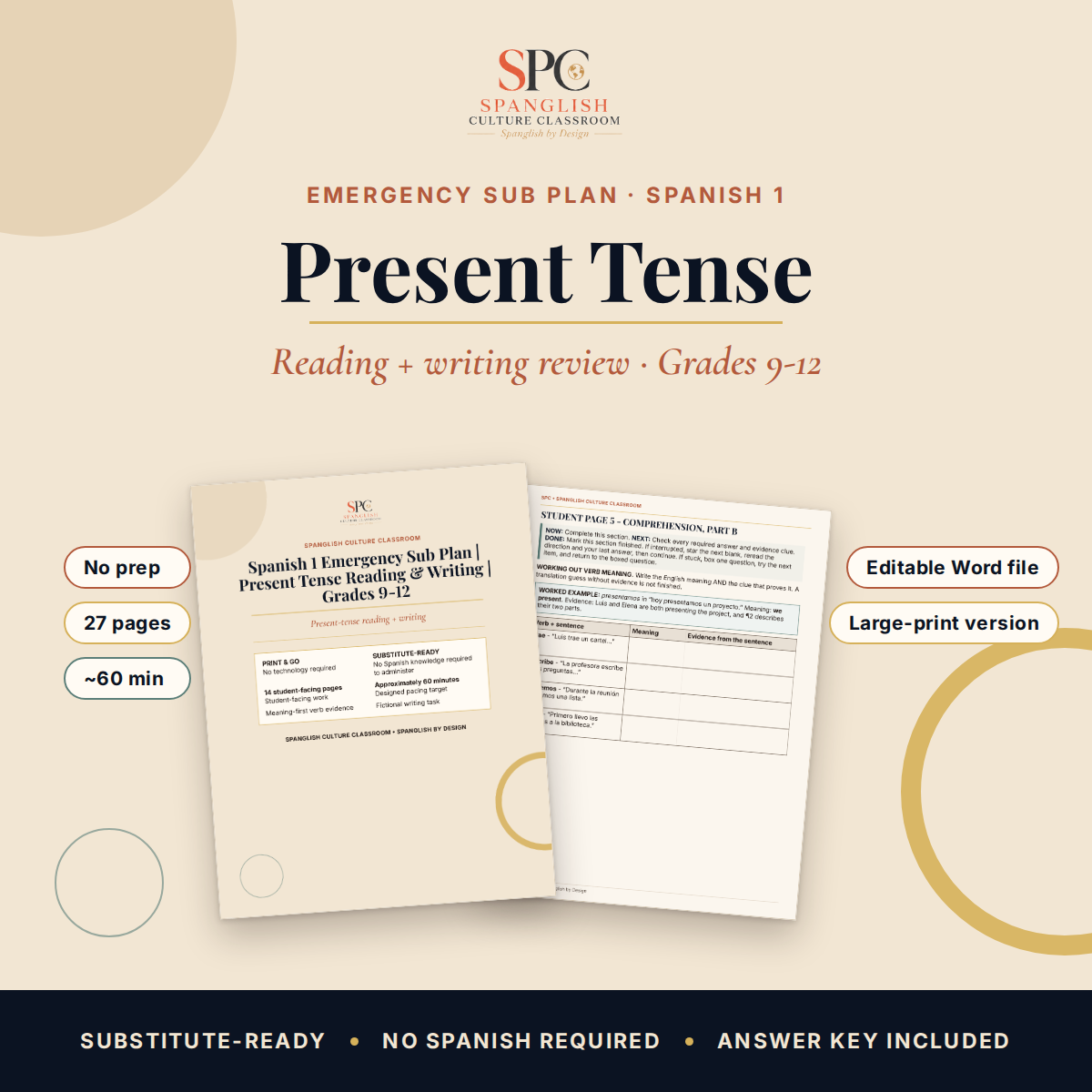 Spanish_1_Present_Tense_Emergency_Sub_Plan_TPT_Cover.png