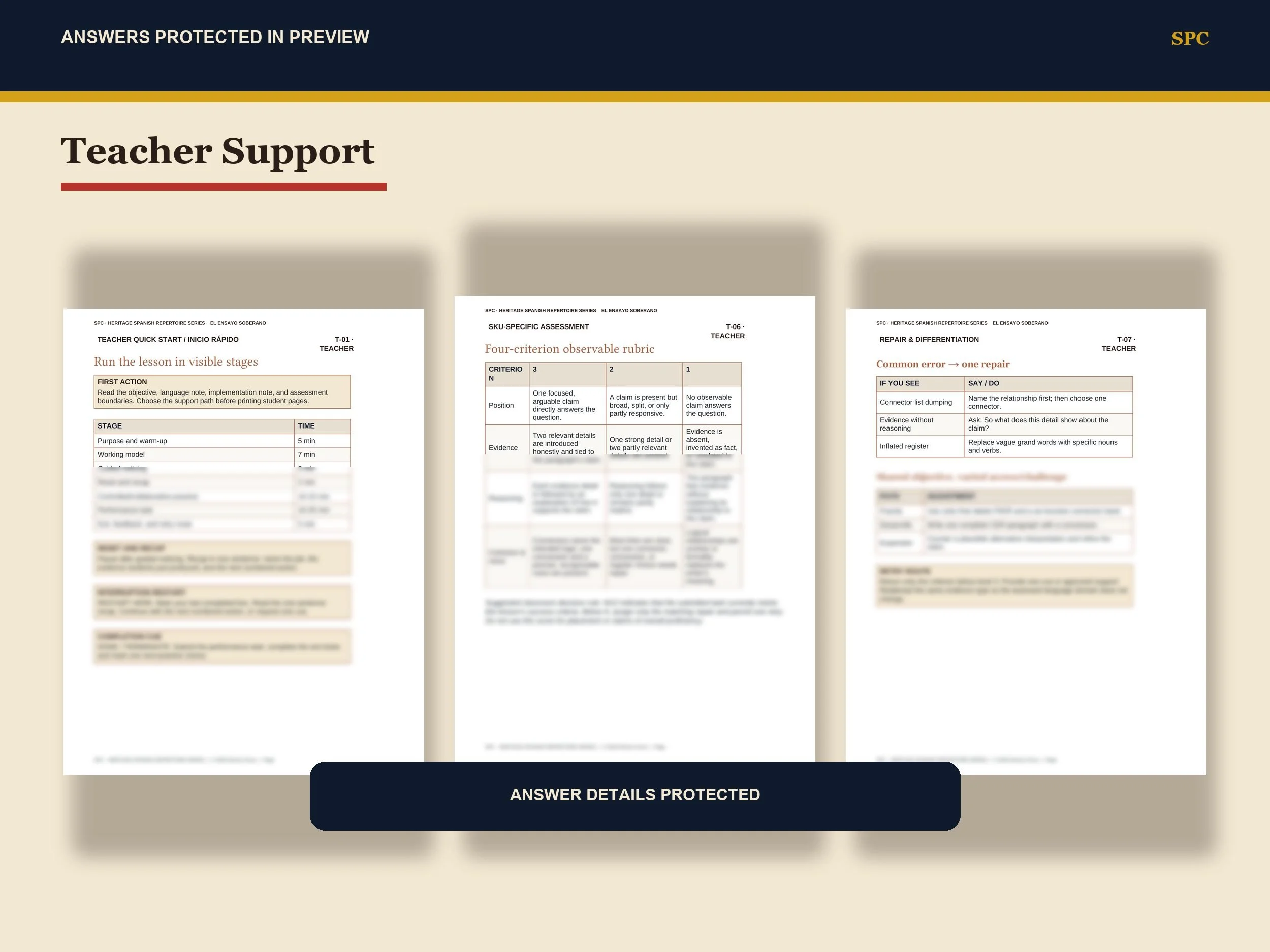El Ensayo Soberano teacher key rubric and differentiation preview