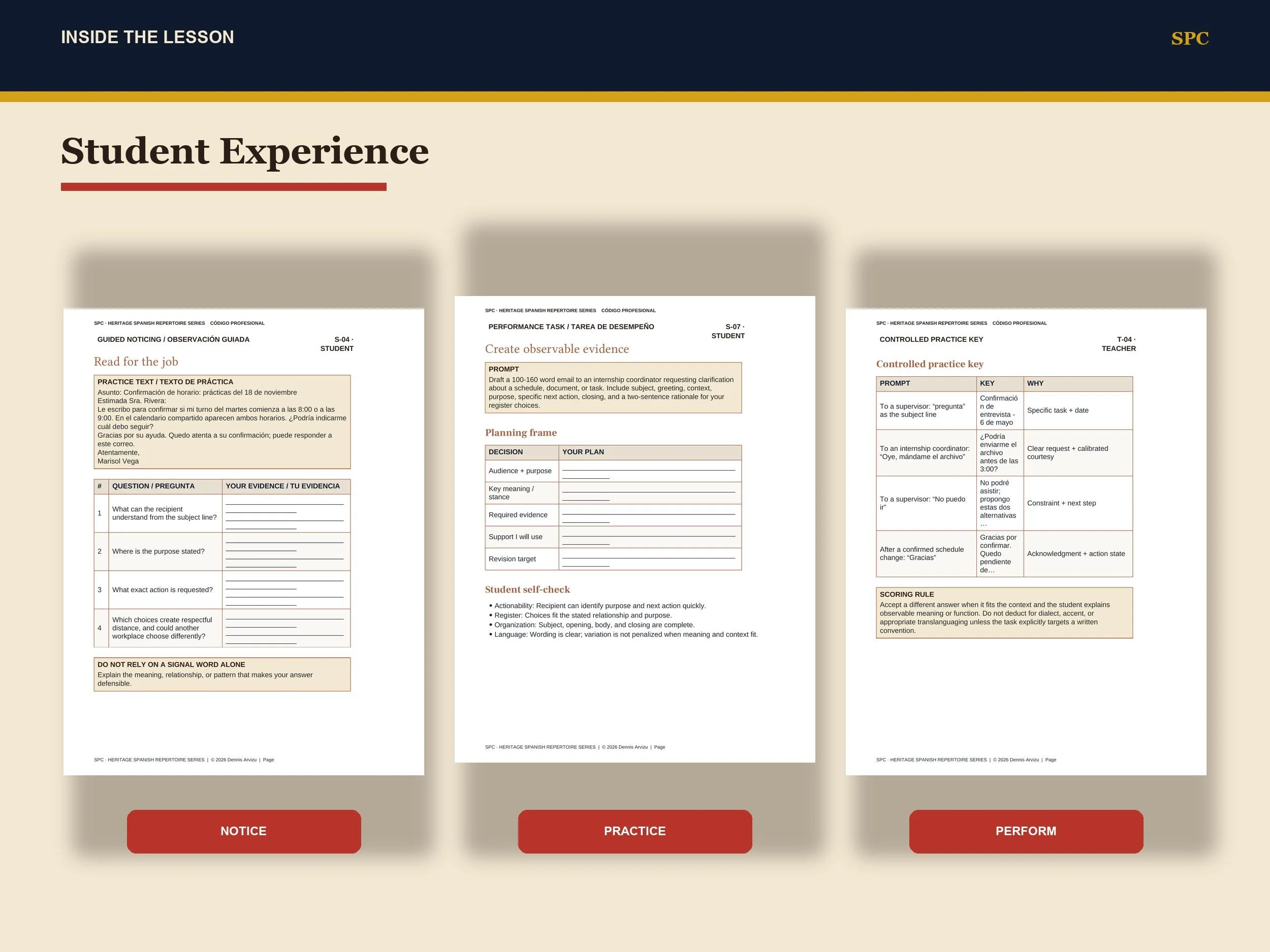 Código Profesional student activity pages for email, register & workplace communication