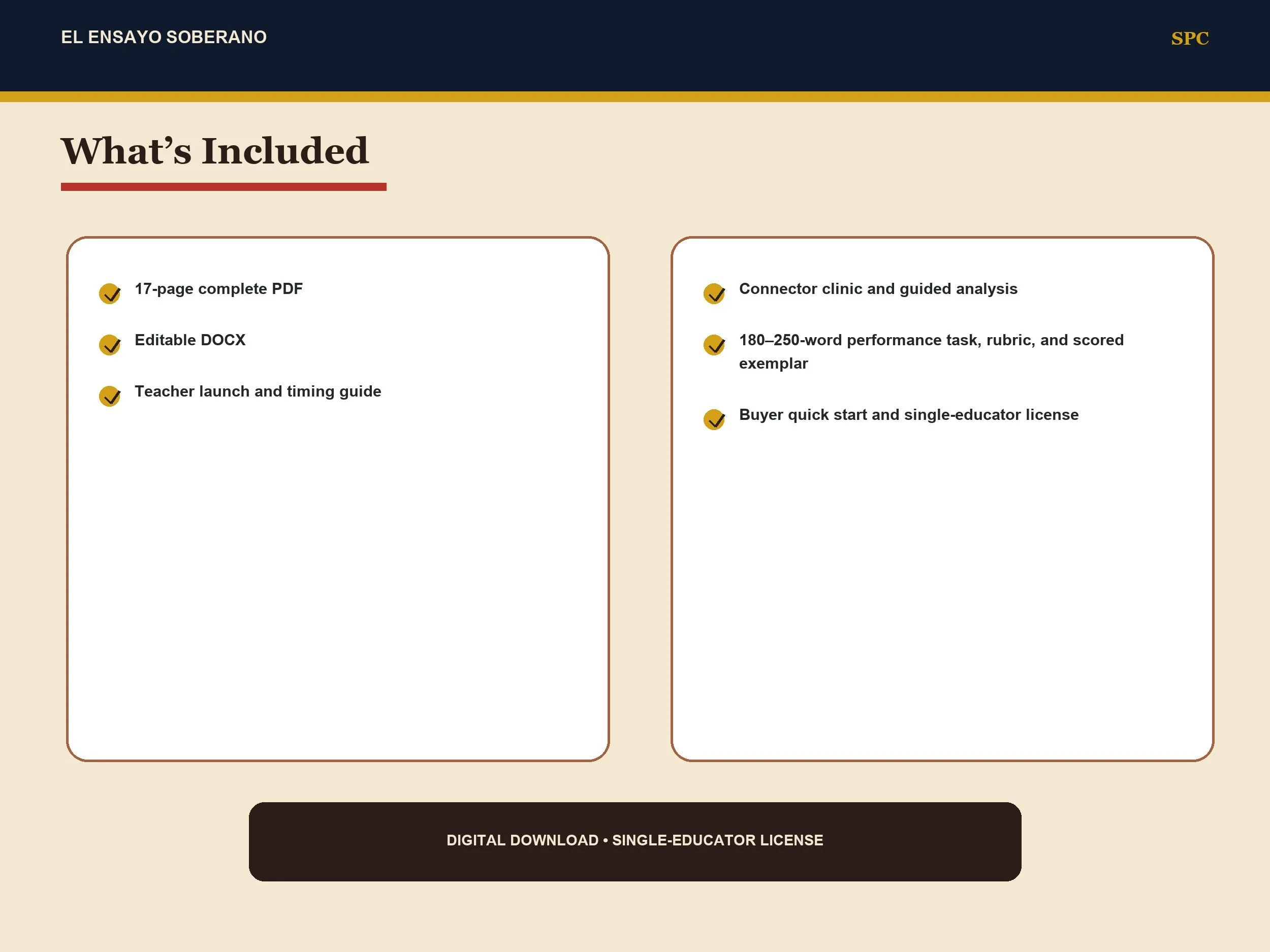 El Ensayo Soberano lesson contents and included file formats