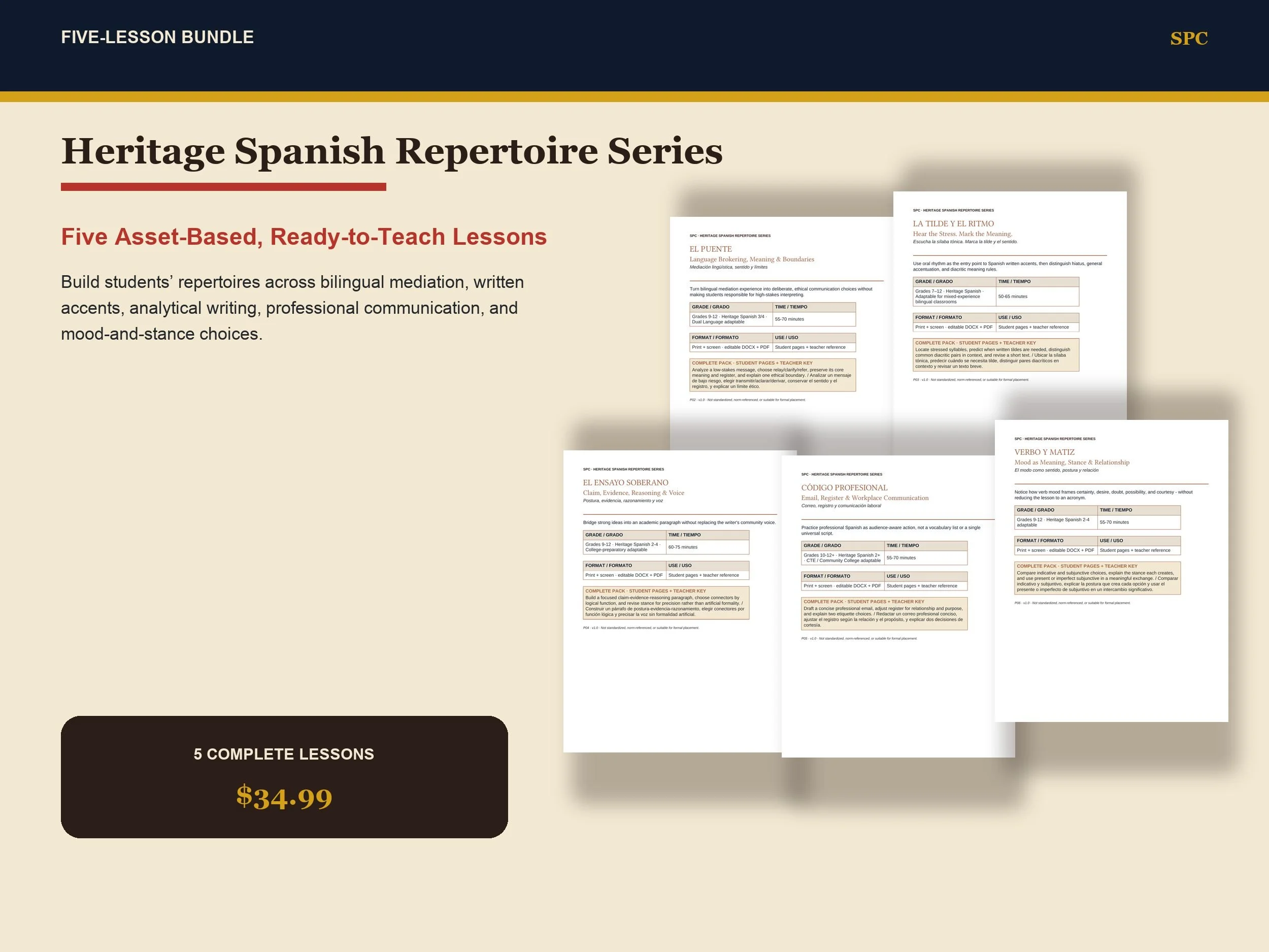 Heritage Spanish Repertoire Series five-lesson bundle cover