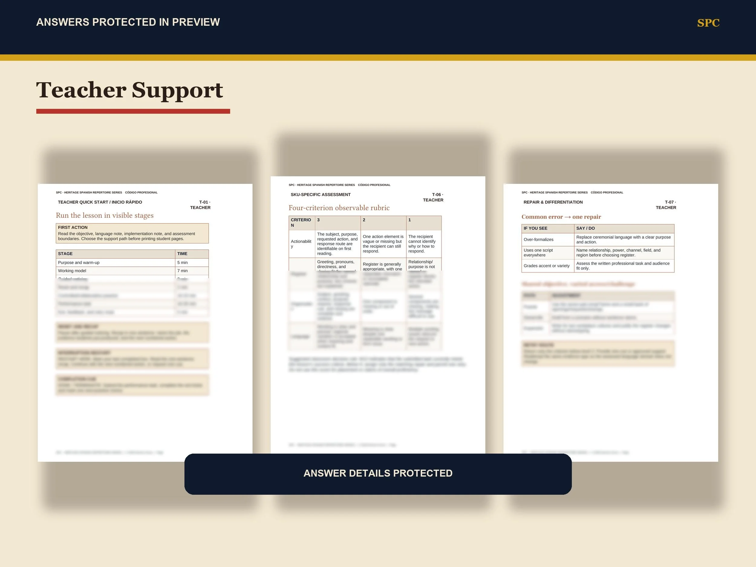 Código Profesional teacher key rubric and differentiation preview