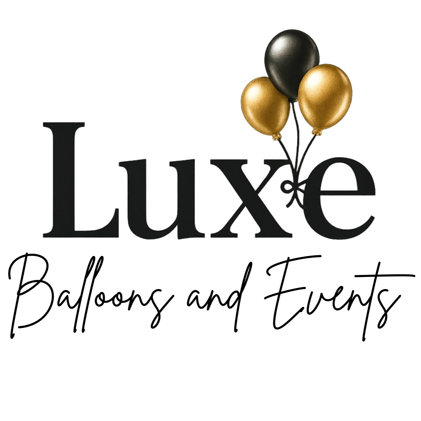 Decorative sign with the word 'Love' in black letters, adorned with three balloons—two gold and one black—attached to the letter 'o'.