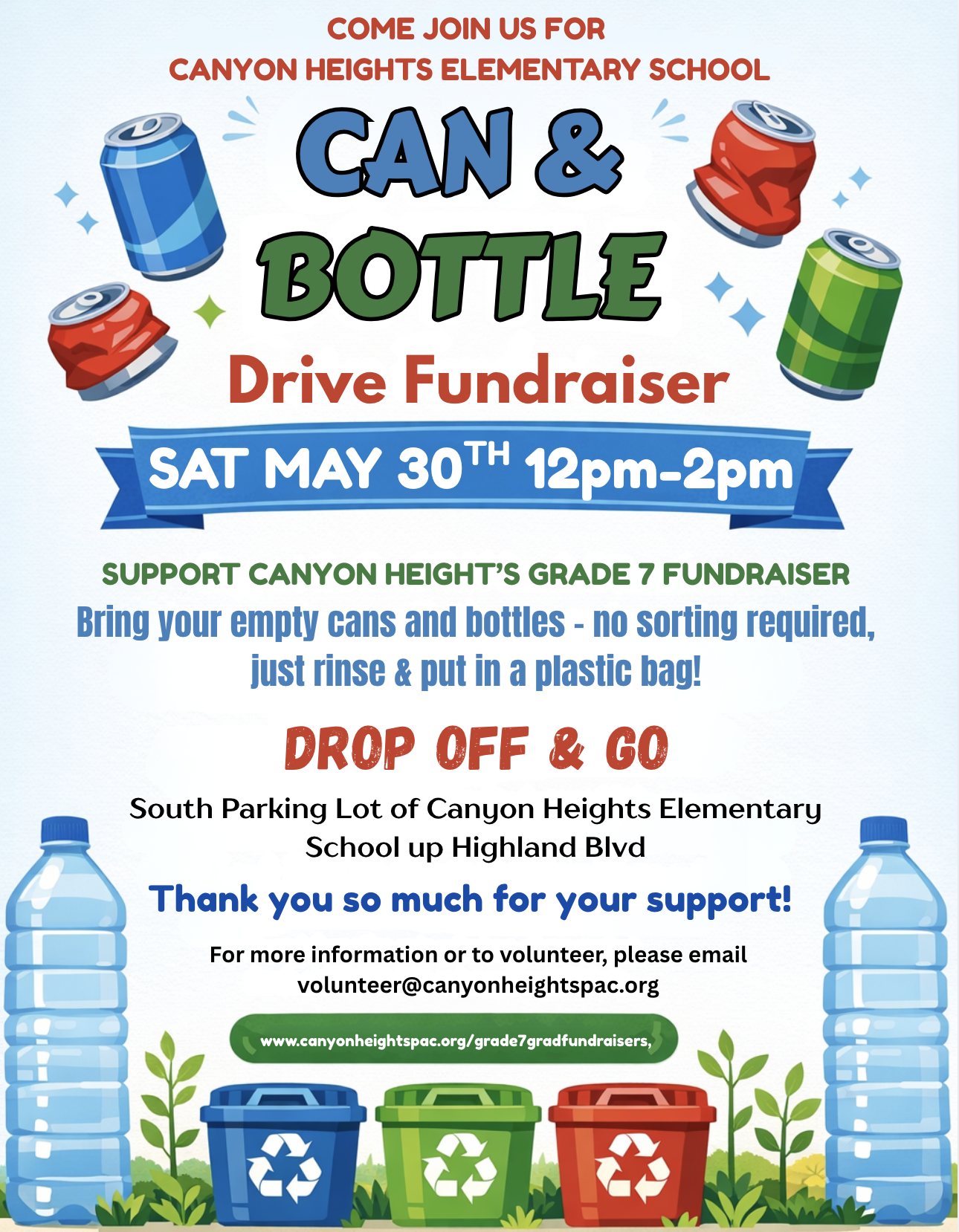 BOTTLE DRIVE - MAY 30th 12pm to 2pm