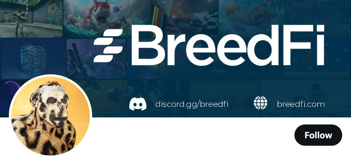 screenshot of profile with NFT as profile picture and BreedFi branded cover image.
