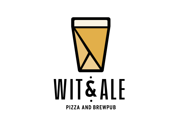 yellow triangles within a pint glass shape as a logo for Wit & Ale Pizza and Brewpub