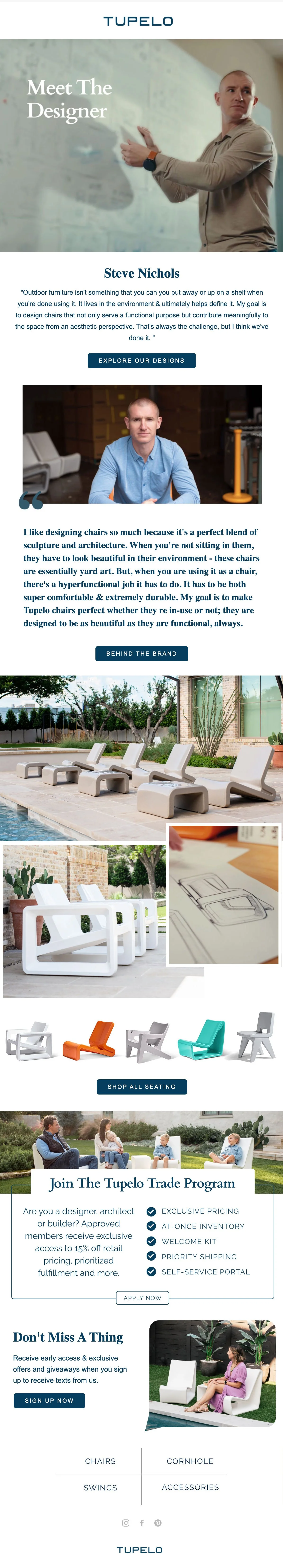 Tupelo newsletter for designer Steve Nichols