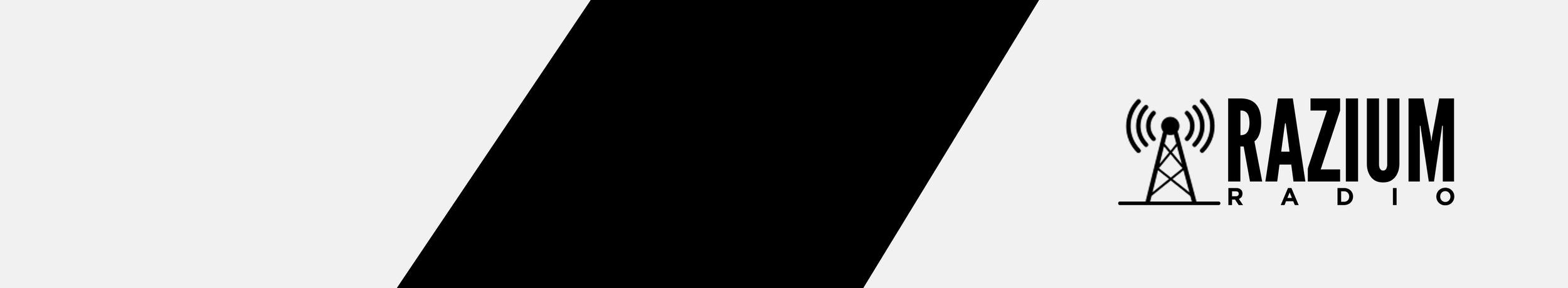 Krazium Radio logo with a radio tower emitting signals on a black and gray background.