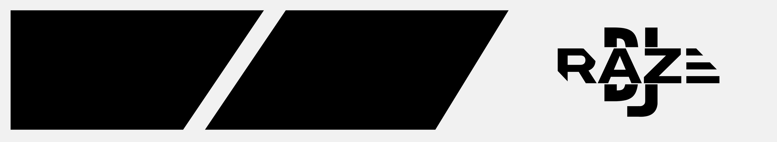 Black and white graphic with two black parallelograms and the text 'RAZE DJ' in bold, stylized font.