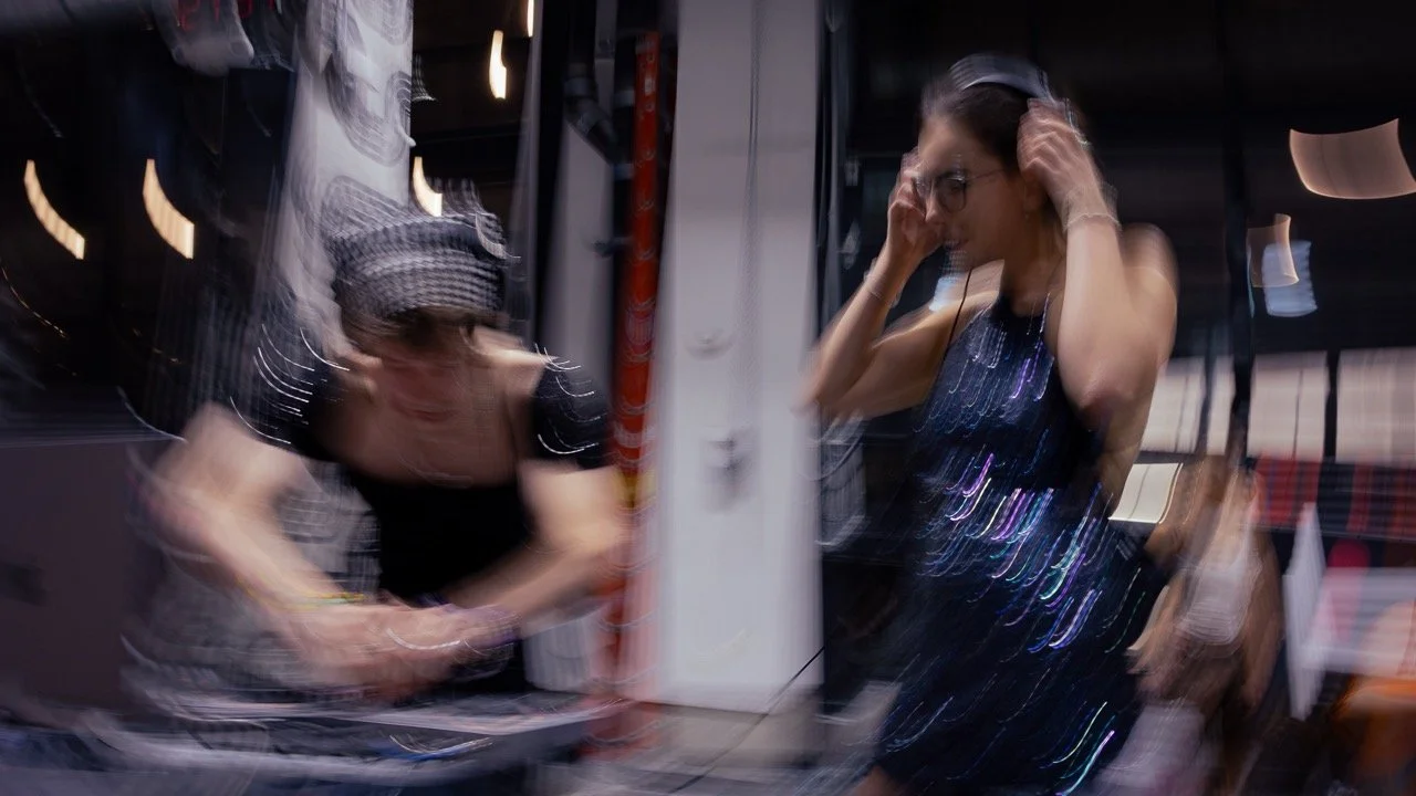 Two DJs pose for an abstract picture during a pride event in Washington DC