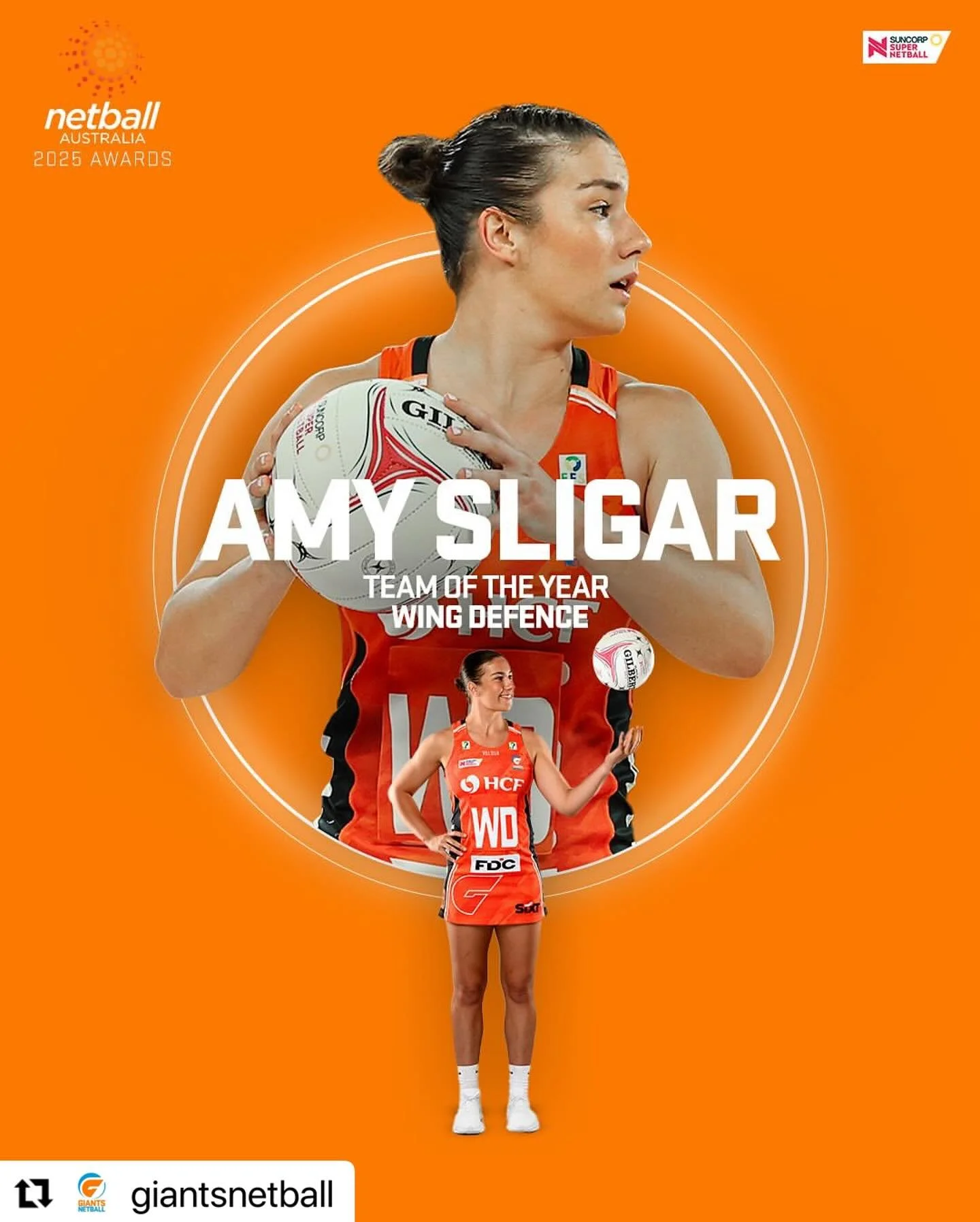 Congratulations @_amysligar on your @supernetball TOTY selection 🙌 @giantsnetball