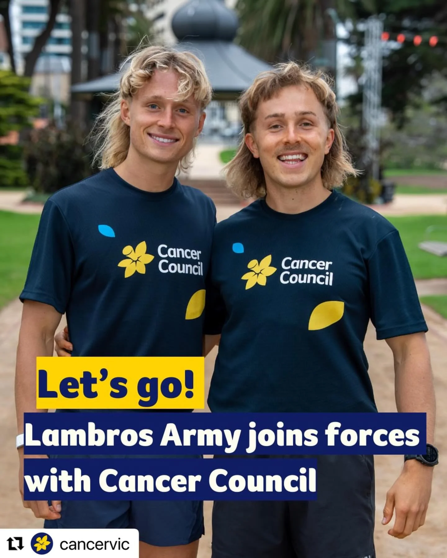 @lambrosarmy x @cancervic Huge 💪🏽 
・・・
We&rsquo;re excited to announce that endurance athletes Stefan and Lachlan Lamble &ndash; better known as Lambros Army &ndash; have officially teamed up with Cancer Council to raise awareness and funds for peo