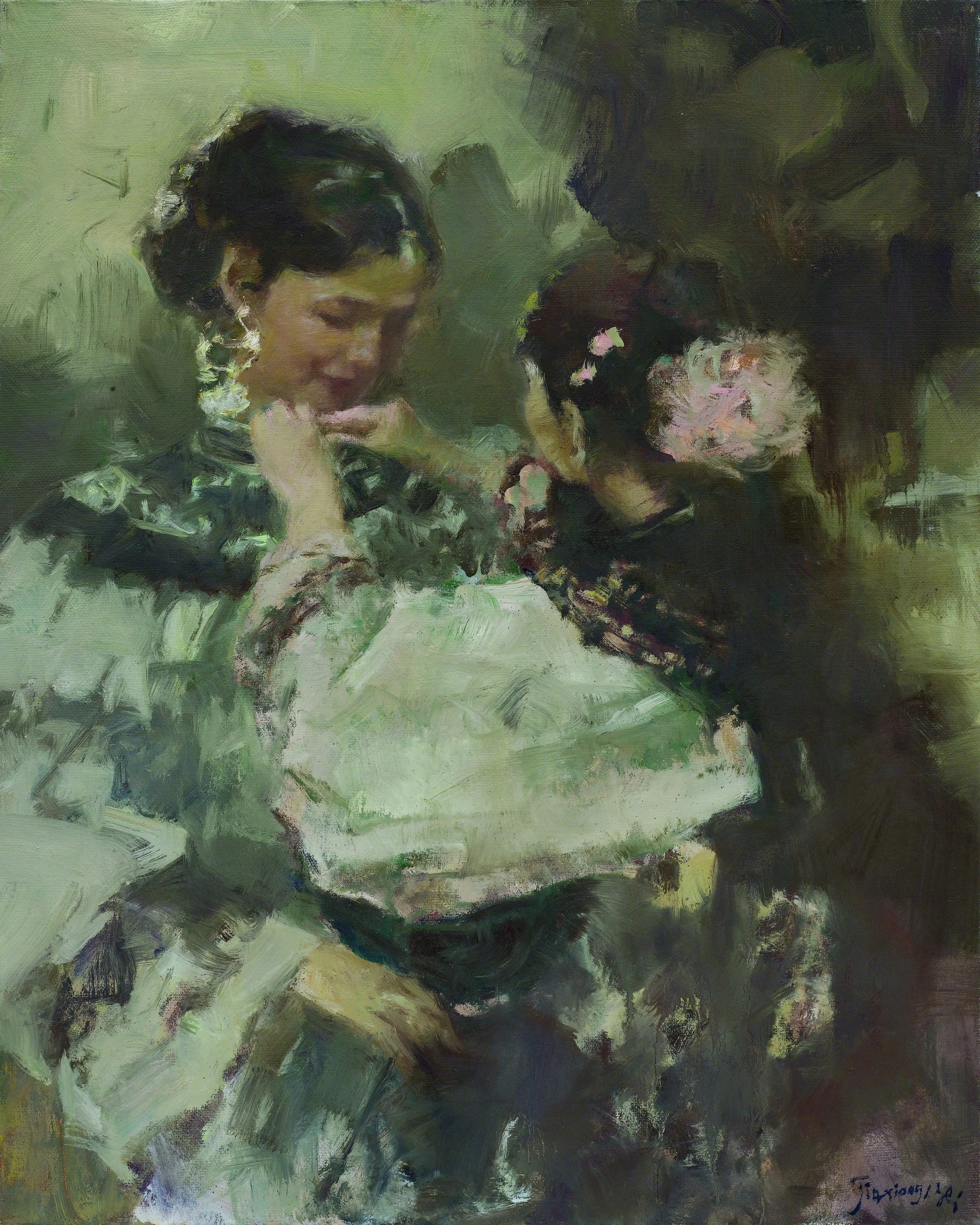 贝家骧 中国扇子-亲近 Chinese Fan-Bond 布面油画 80×100cm 2015.jpg