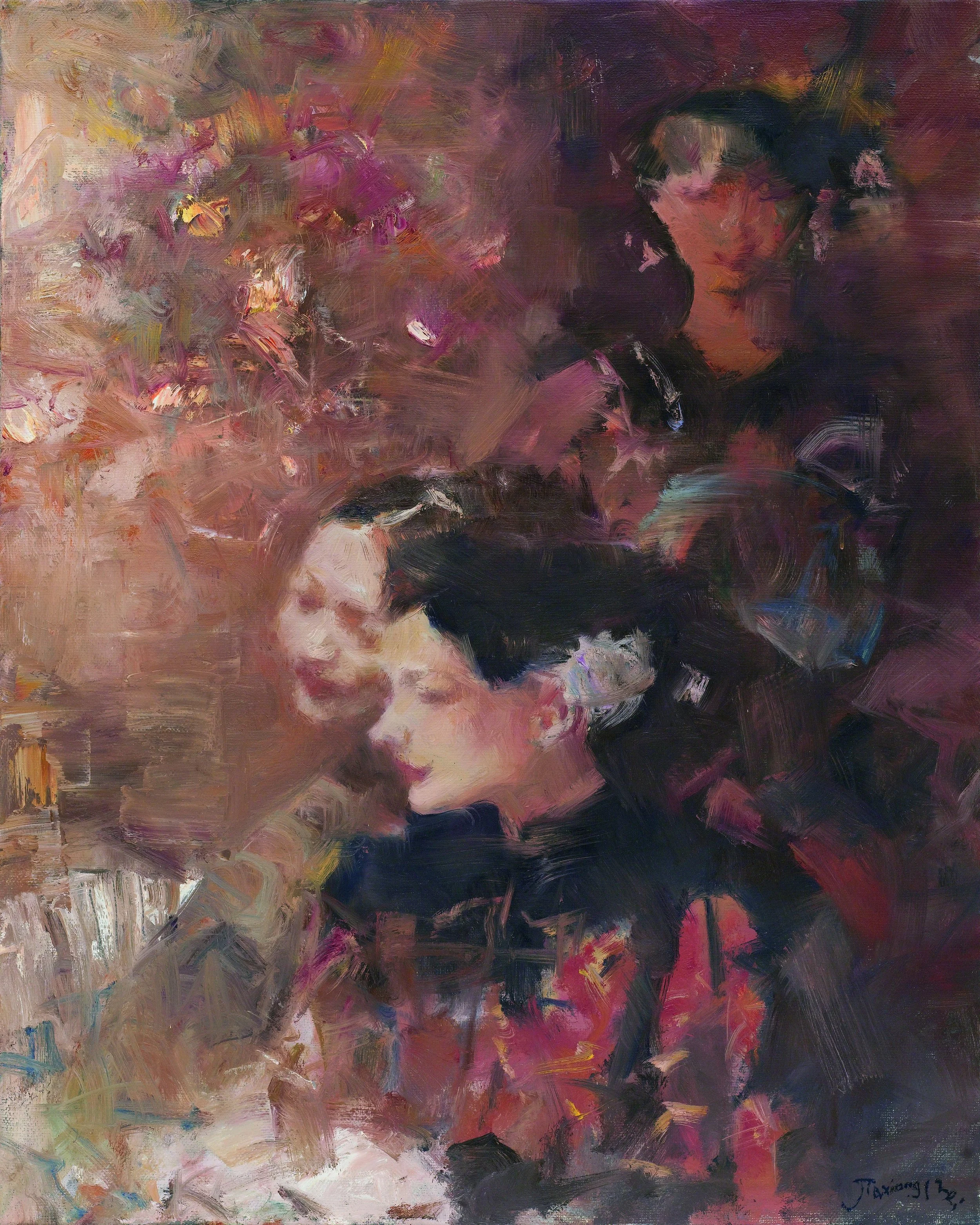 贝家骧 中国扇子-丹姝 Chinese Fan-The Vermilion Trio 布面油画 80×100cm 2015.jpg