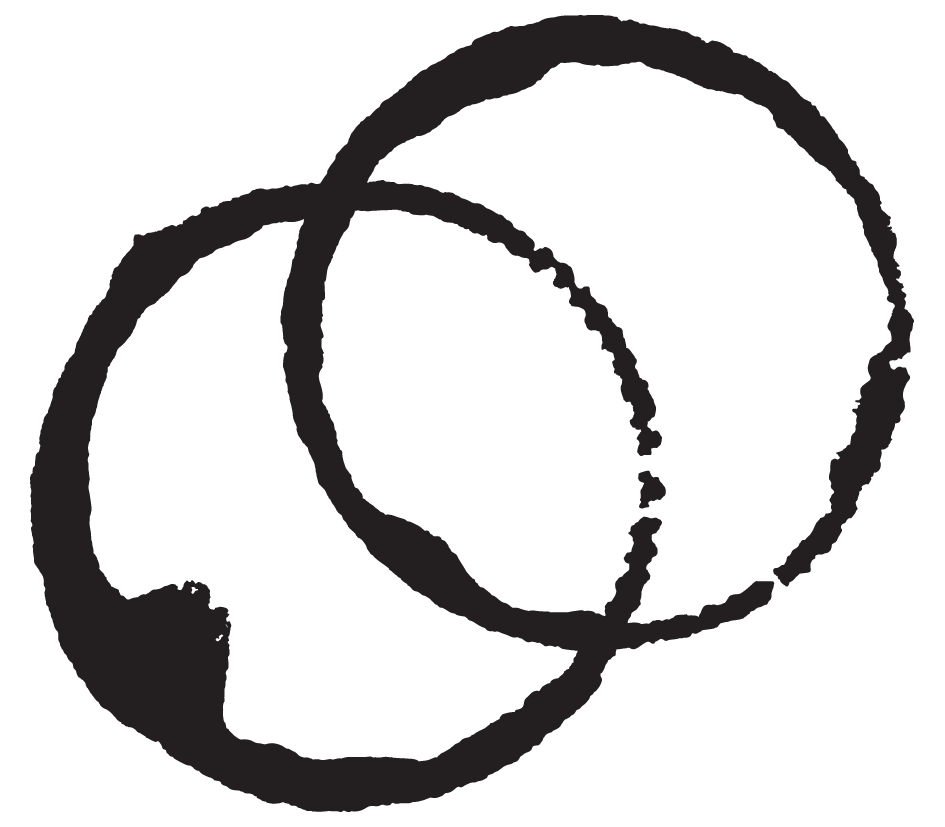 Three intertwined black circles on a black background, creating a Venn diagram-like design.