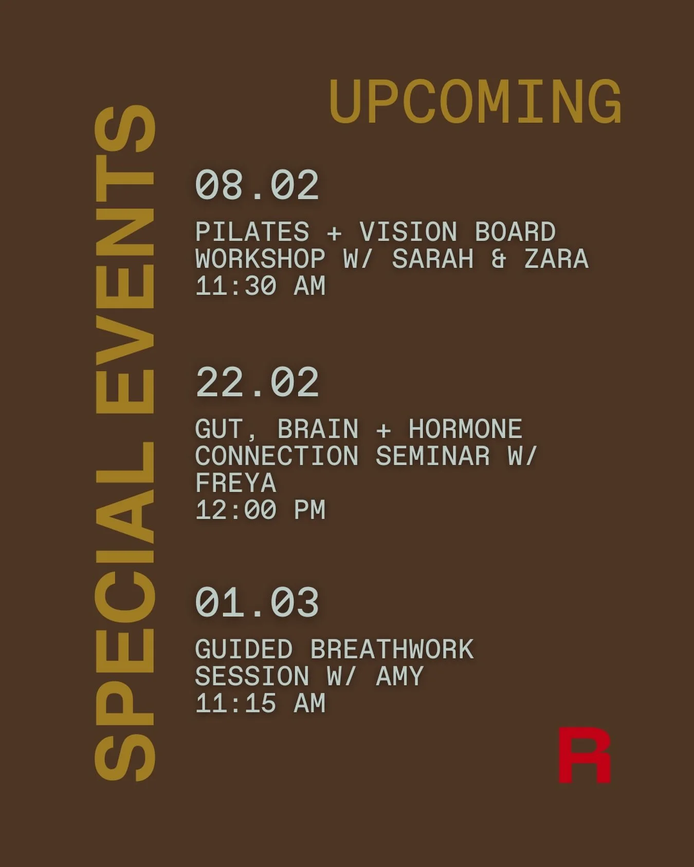 MARK YOUR CALENDARS 📆 bookings via link in bio!

The month ahead is looking pretty cool 🤩

RITUEL is more than just a Pilates Studio.
We are creating a space to connect deeper - with yourself and with others. 
To explore new things, reset, recharge