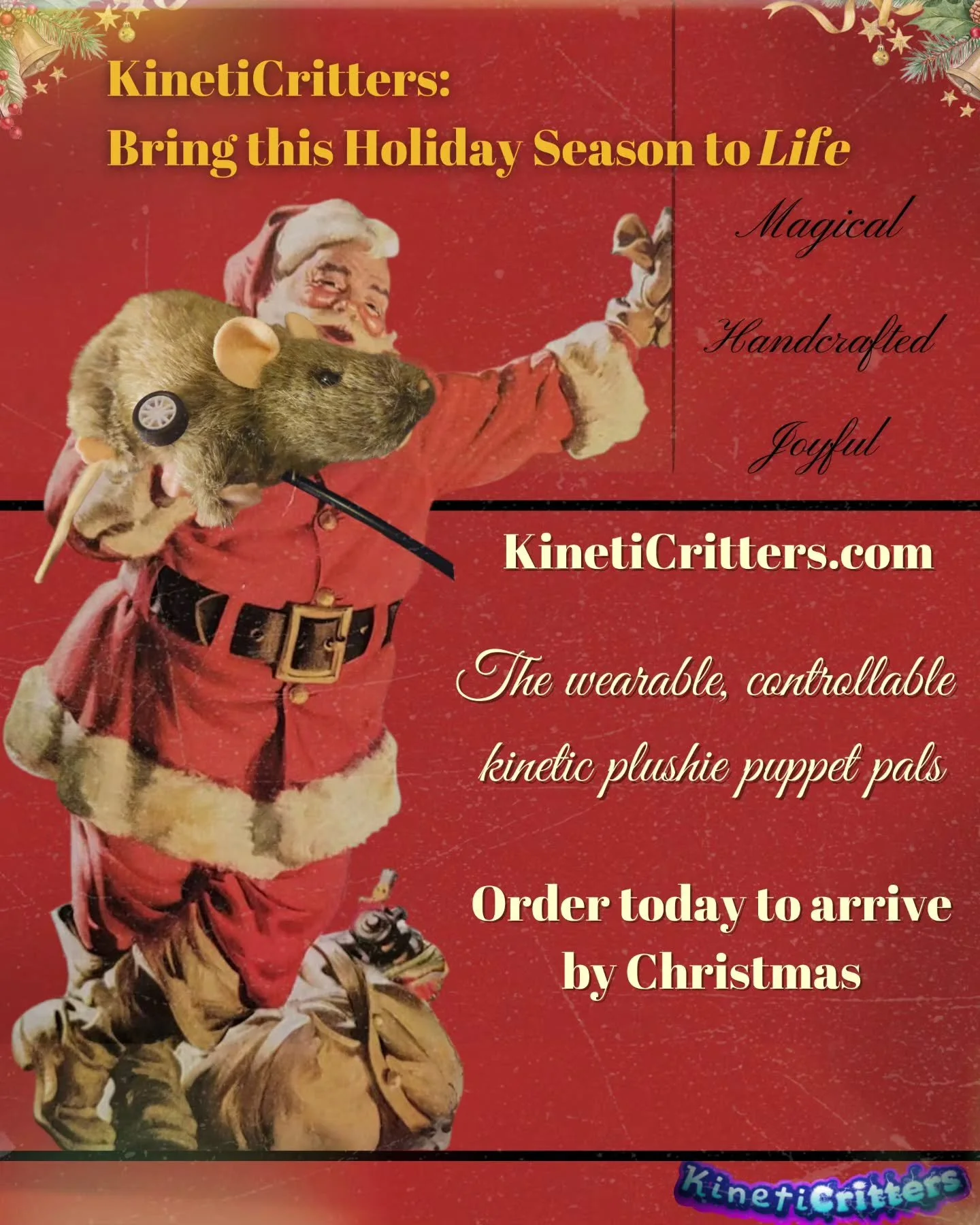 Get your KinetiCritters in time for Xmas! Order now or see us next Saturday!

Use the promo code Ki10ic on KinetiCritters.com for an extra 10% off your orders on top of our ongoing Holiday Sale! Order ASAP so we can get them shipped to arrive before 