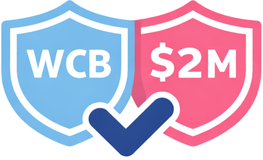 Illustration of two shields, one labeled 'WCB' in blue and the other labeled 'S2M' in pink, connected by a dark blue checkmark.