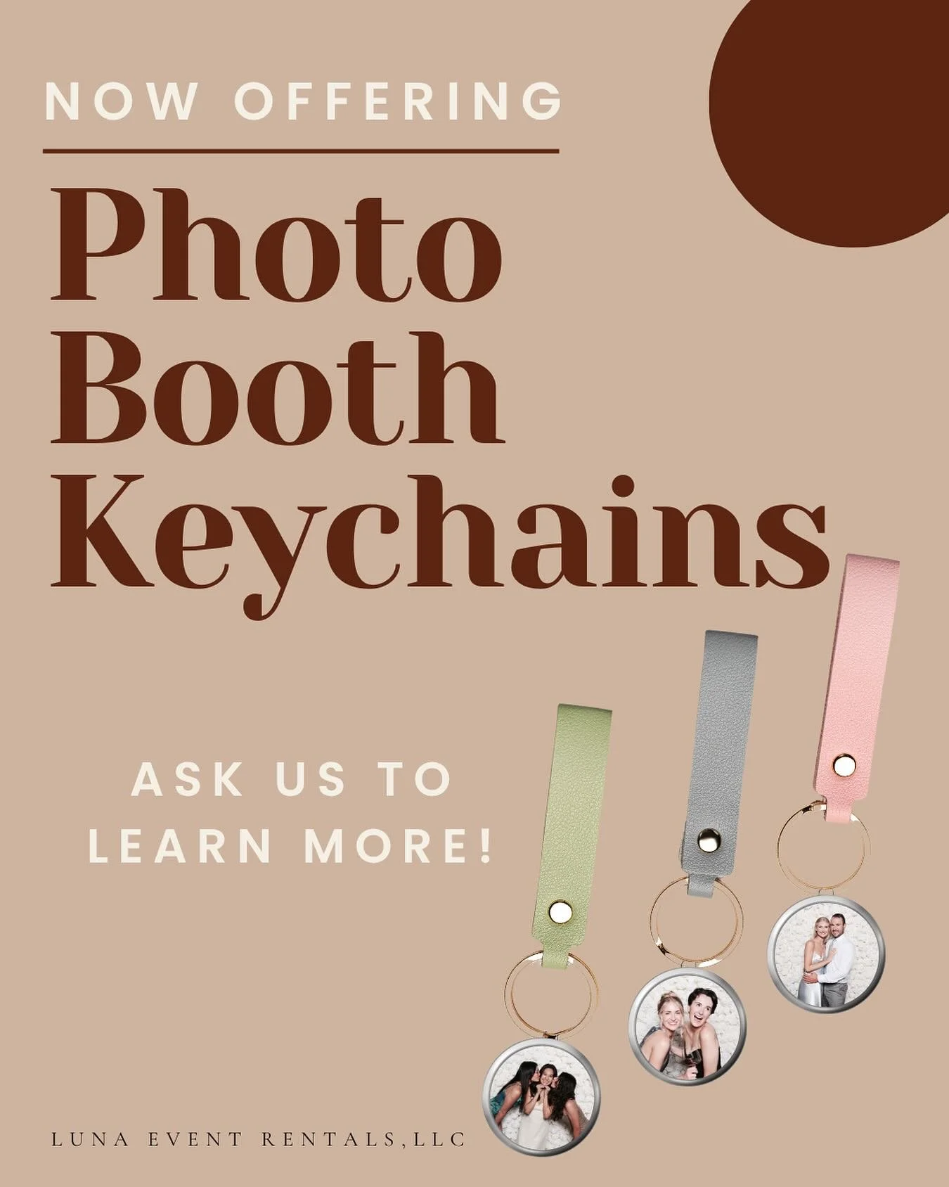 We&rsquo;re so excited to introduce our Photo Booth Keychains &mdash; the perfect keepsake to take home your favorite photo booth memories! 💕

Guests can now walk away with their photo and a custom double-sided keychain &mdash; handmade on-site by o