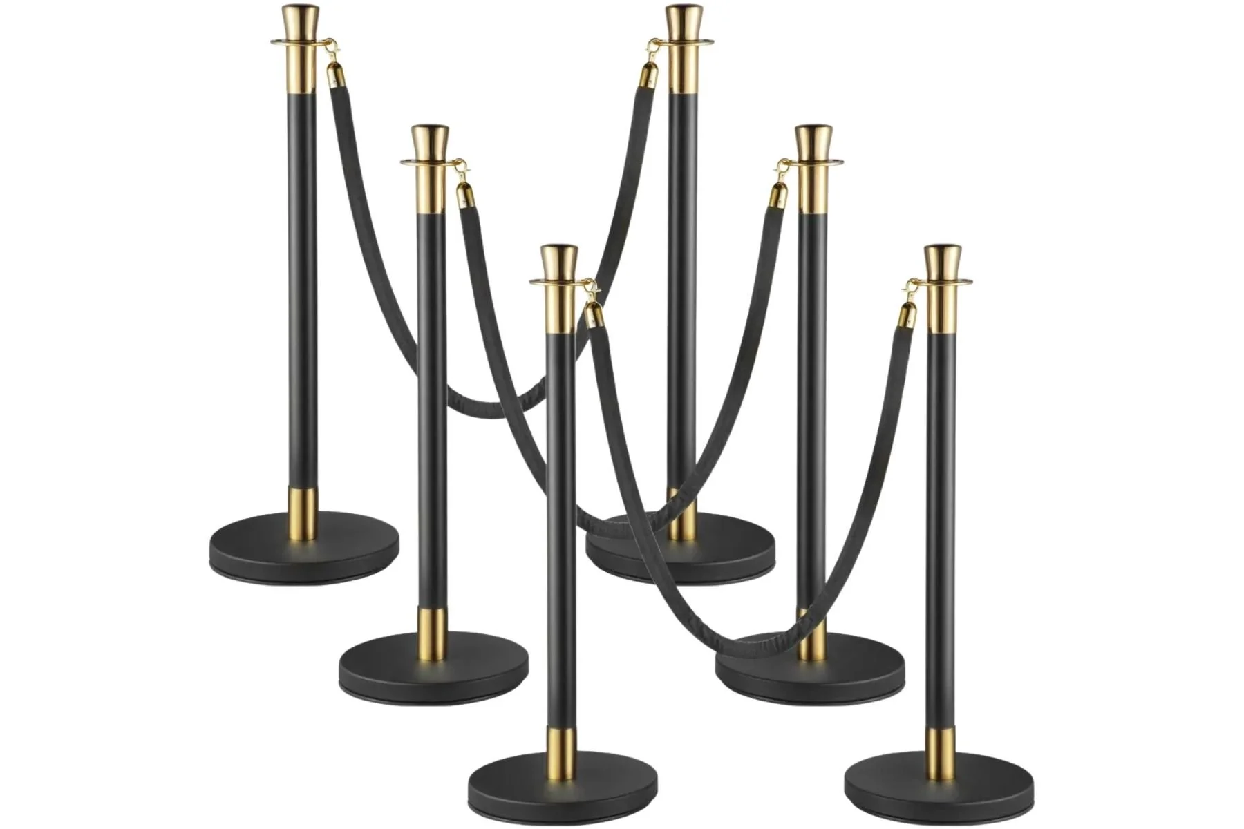 Black matte with gold specks stanchions and black rope for luxury event rental in Tri-Cities WA by Luna Event Rentals