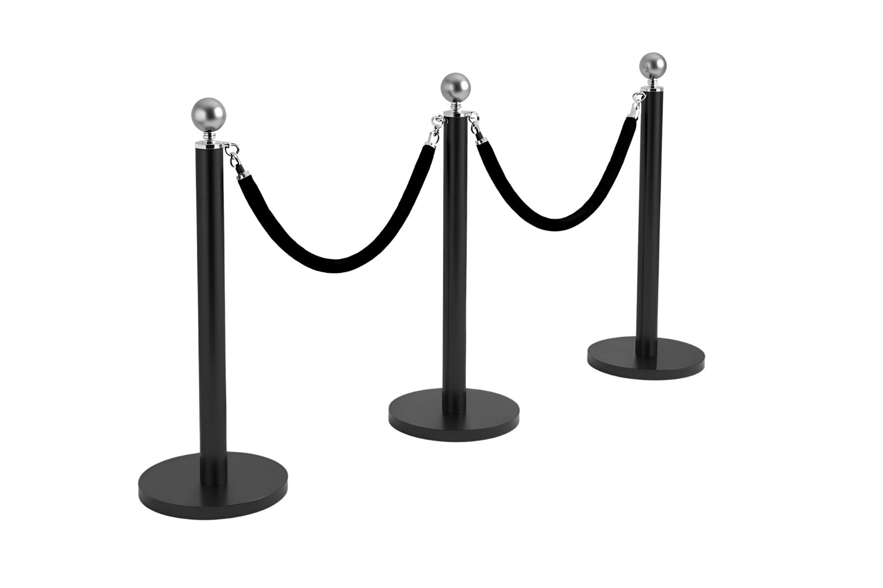 Black matte with silver specks stanchions and black rope for luxury event rental in Tri-Cities WA by Luna Event Rentals