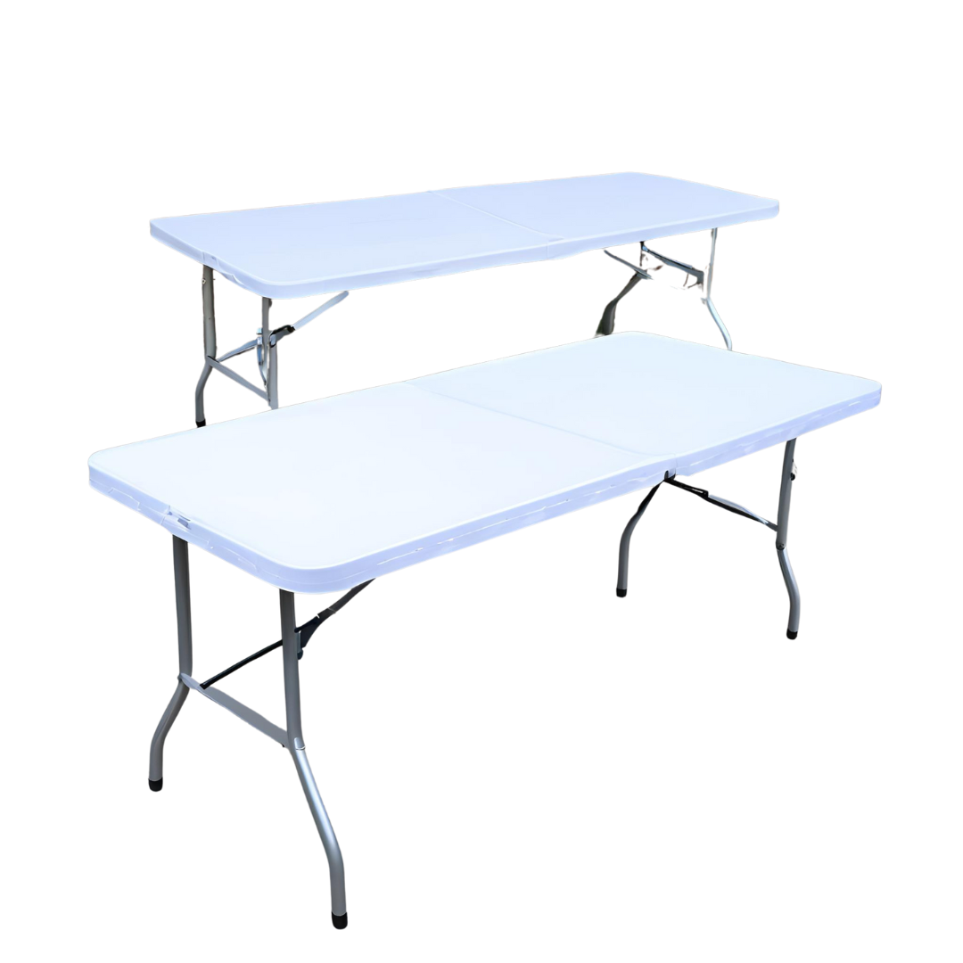 White 6 foot folding plastic table rental for weddings birthday parties and events in Tri-Cities WA by Luna Event Rentals