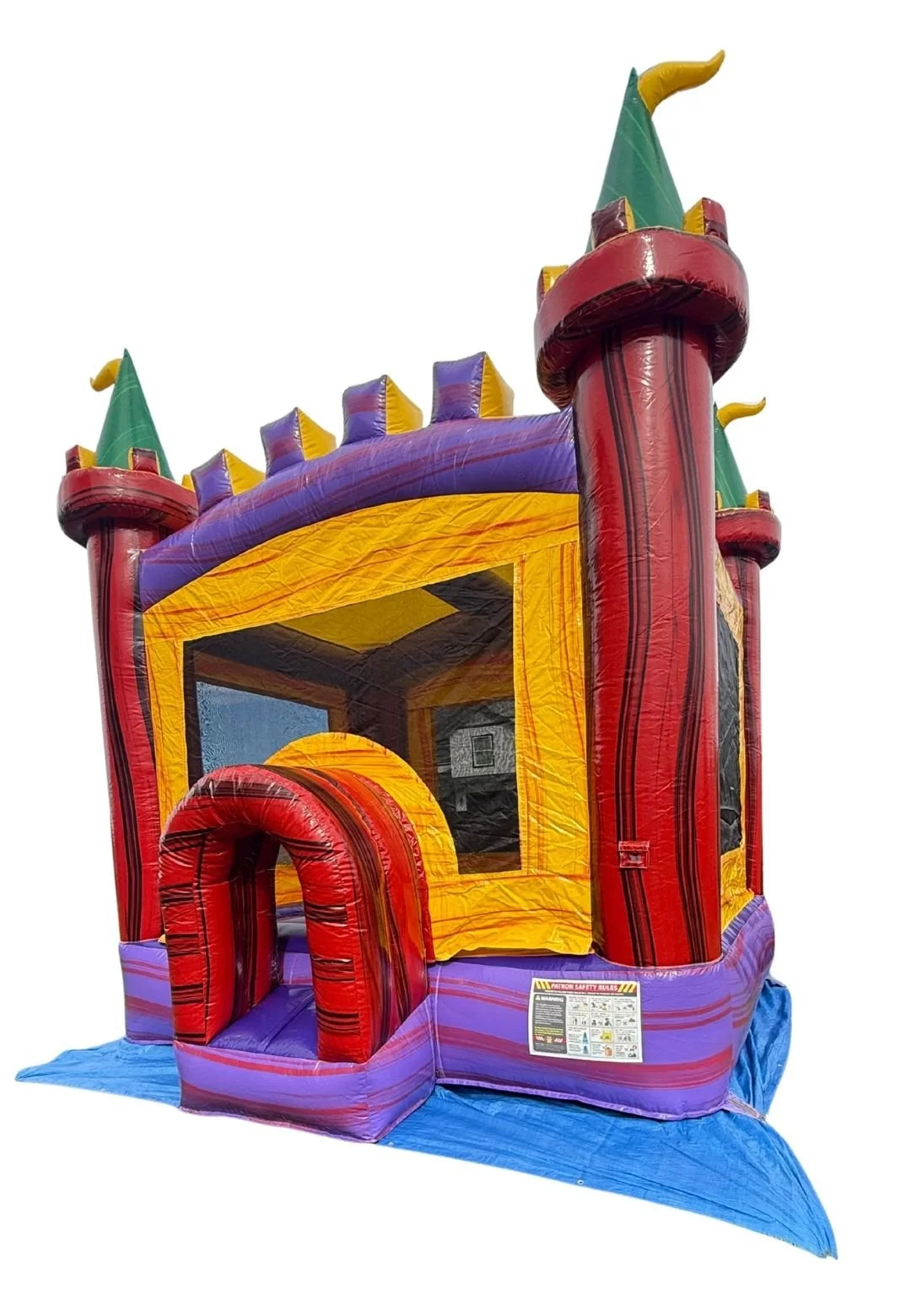Red yellow and purple castle bounce house inflatable rental 13x13x15 for kids birthday parties in Tri-Cities WA by Luna Event Rentals