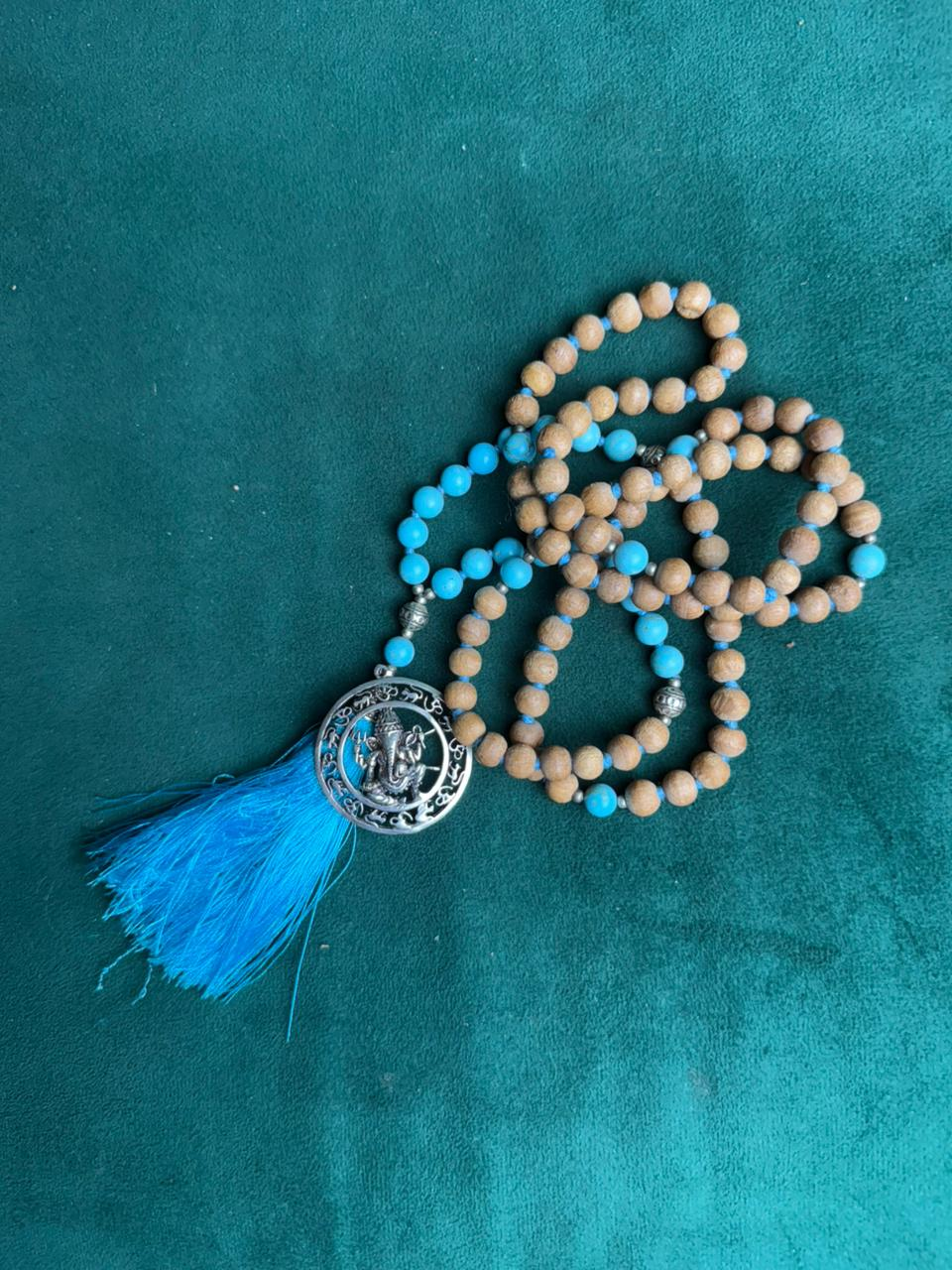 Sandalwood & Turquoise Mala with Ganesha Pendant