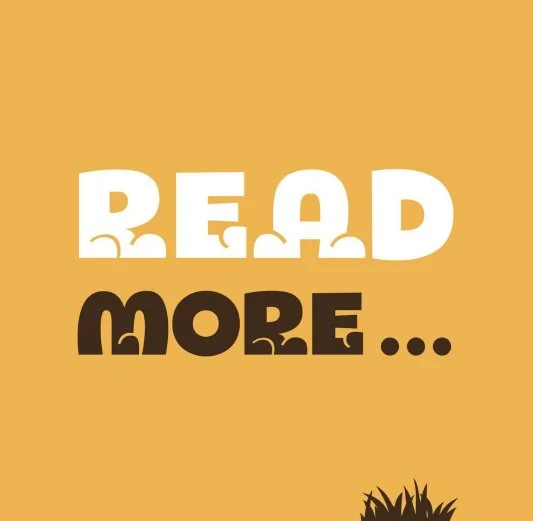 Text saying 'READ MORE...' on a yellow background with a small illustration of grass at the bottom.