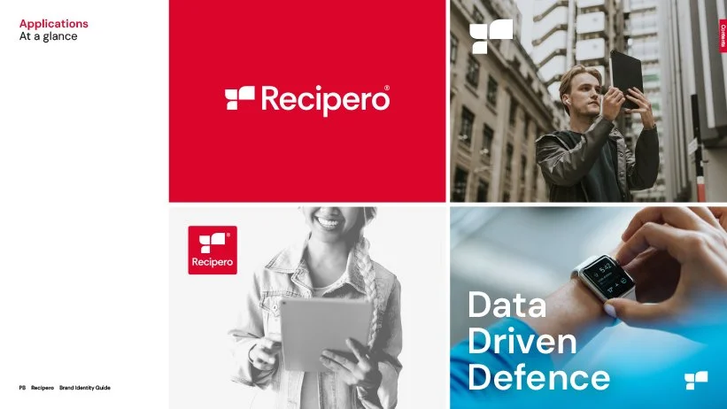 A collage featuring the Recipero logo, a woman using a tablet, and a woman in an urban setting holding a device, with text emphasizing data-driven defense.