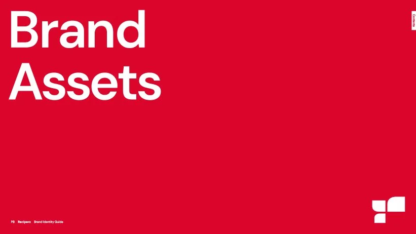 Red background with white text that says "Brand Assets" and a small logo in the bottom right corner.