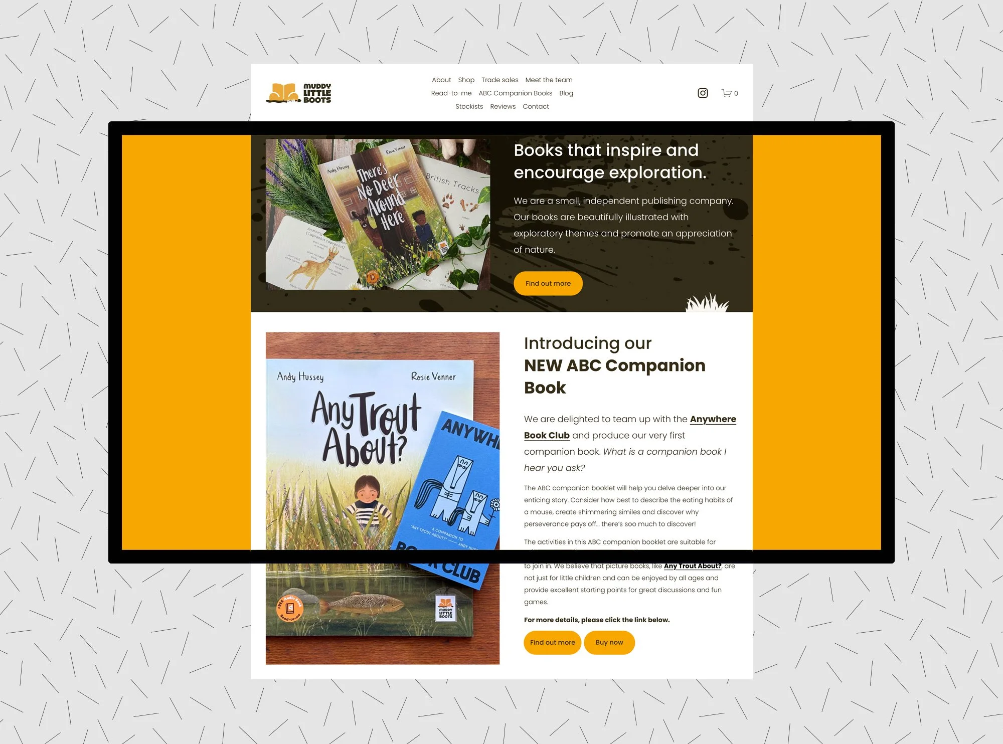 Screenshot of a website homepage for Muddy Little Boots, an independent publishing company.