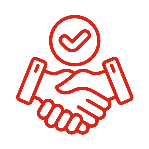 Handshake with a checkmark symbol above, representing agreement or approval