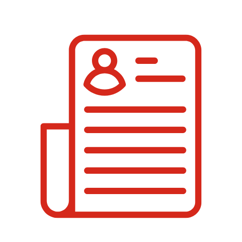 Icon of a resume or profile document with a person's silhouette and lines of text.