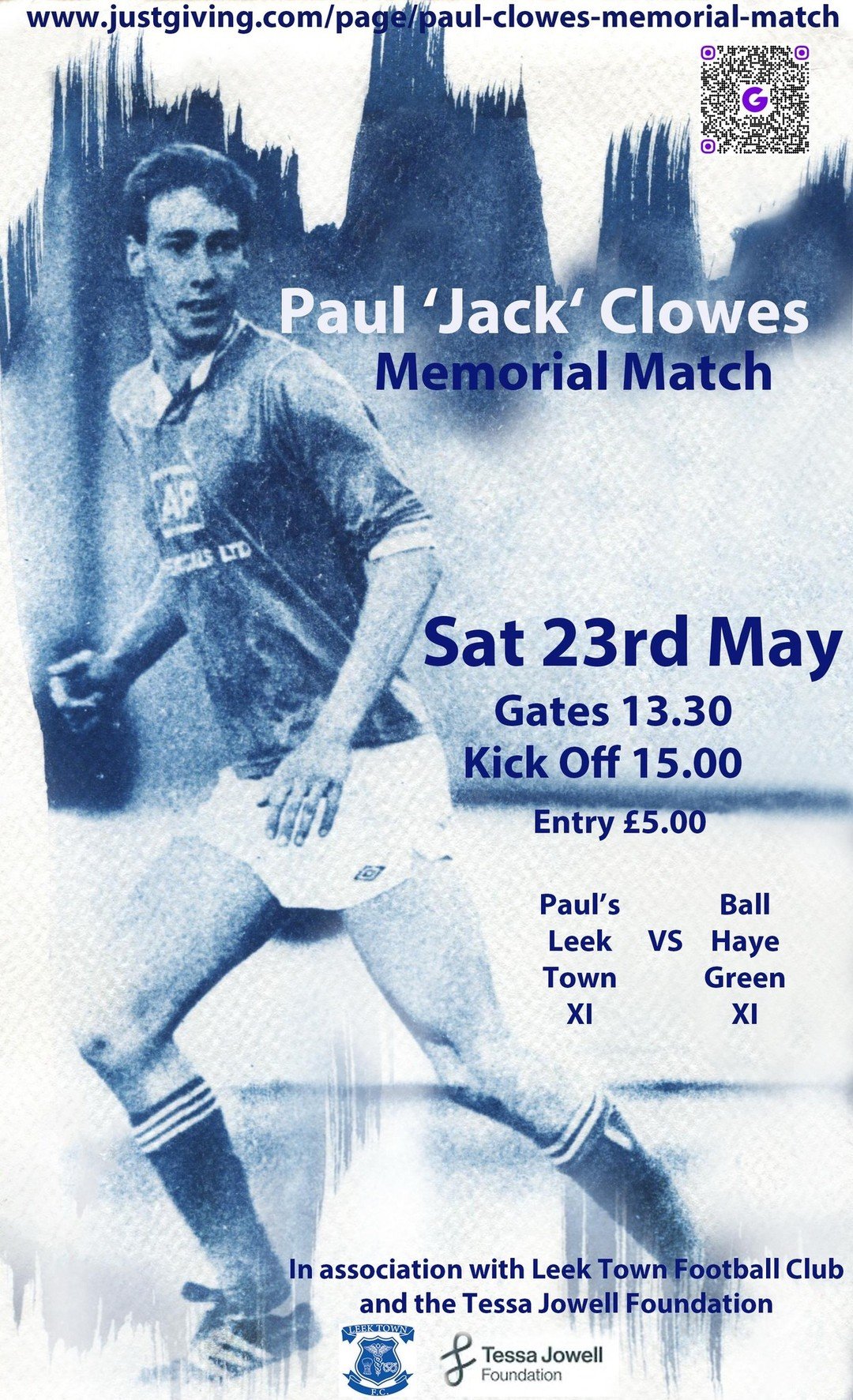 A reminder that the second annual Leek Town Football Club Paul &ldquo;Jack&rdquo; Clowes Memorial match in aid of the Tessa Jowell Foundation, is this Saturday!

We are so grateful to the Clowes family for choosing us as the chosen charity for this v
