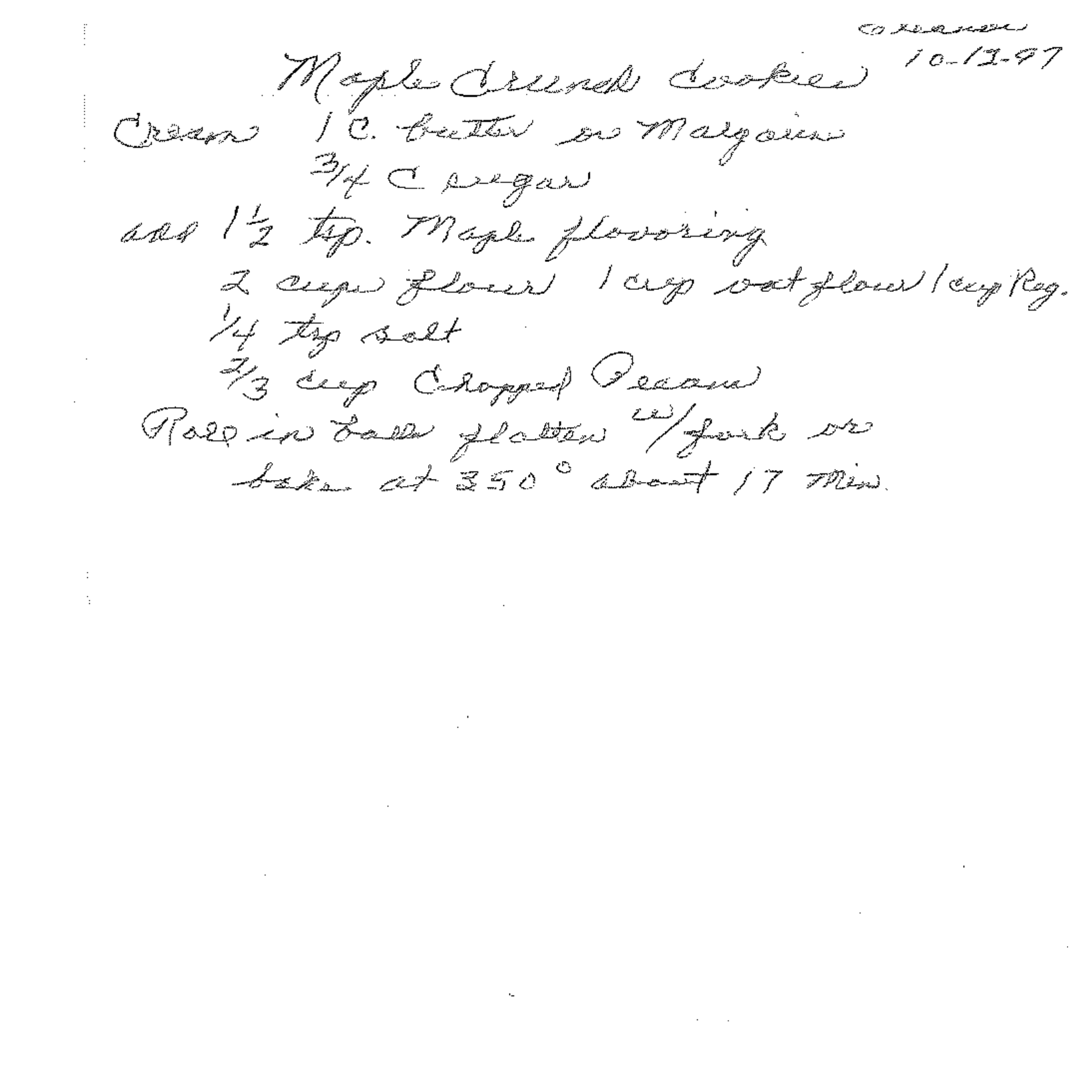 Clarice’s handwritten Maple Cereal Cookies recipe