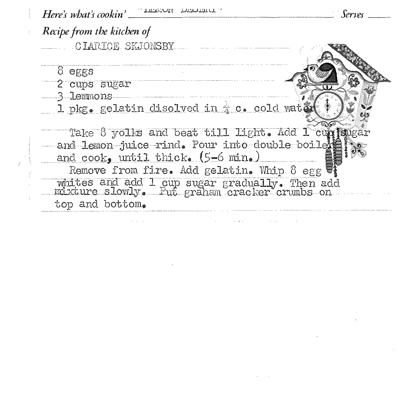 Lemon Dessert recipe from Clarice’s collection