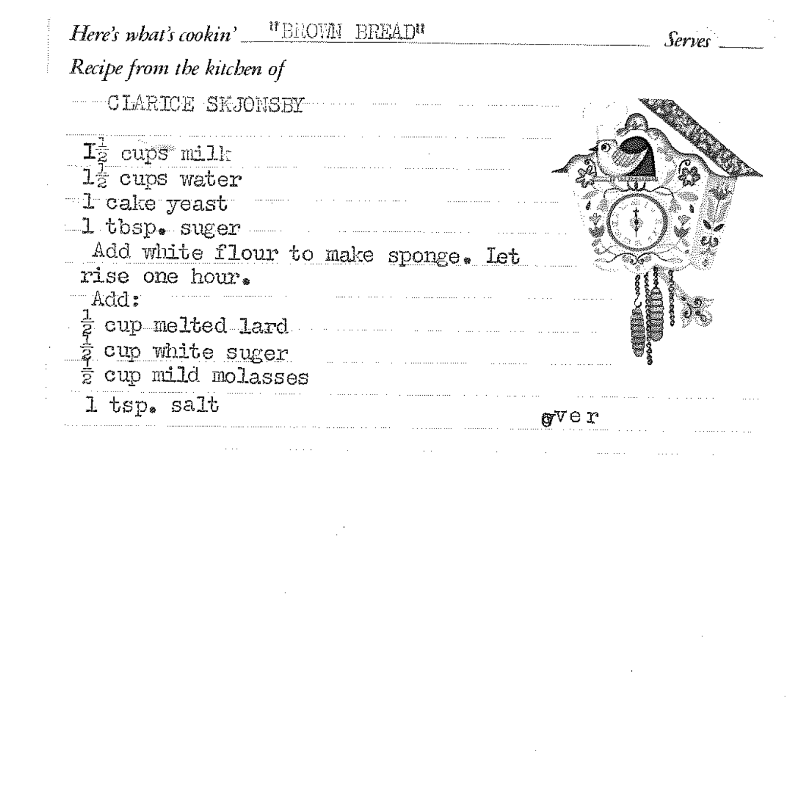 Whole Wheat Bread recipe from Clarice’s collection