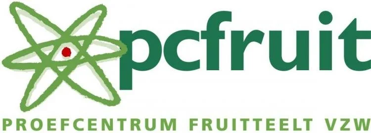 Logo for PC Fruit with a stylized green atom symbol and the text 'pcfruit' in green, and additional text in Dutch below.