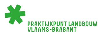 Logo with a green asterisk and the text 'Praktijkpunt Landbouw Vlaams-Brabant' in green