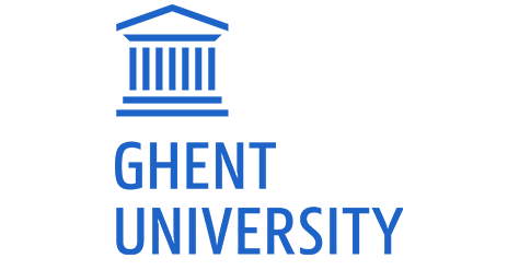 Ghent University logo featuring a blue classical building icon above the text 'GHENT UNIVERSITY' in blue capital letters.