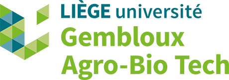 LIÈGE university Gembloux Agro-Bio Tech logo with geometric green, blue, and black design elements.
