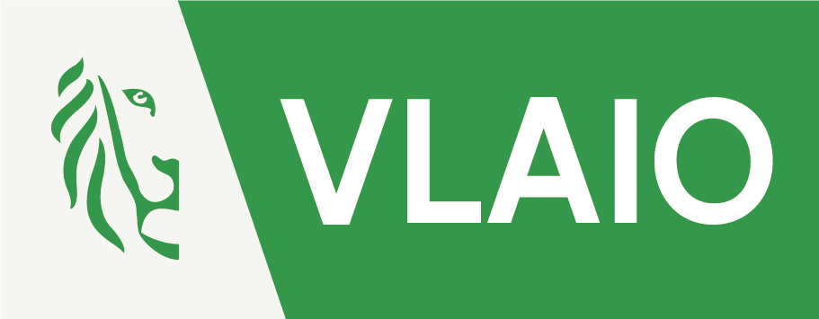 Green and white logo with a stylized lion's head and the text 'VLAIO'
