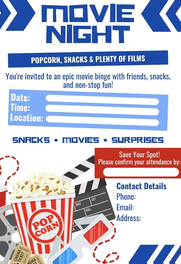 Cool Blue Action-themed Movie Night Party Invite