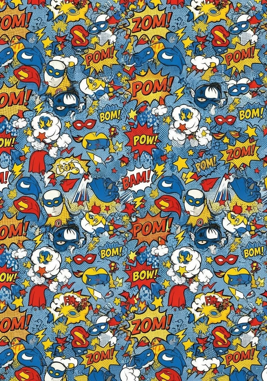 Kids Superhero Comic Pop Art Digital Background – A4 Borderless
