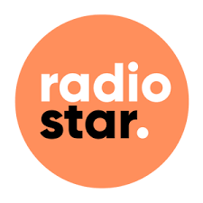 Logo de Radio Star avec un fond orange, texte blanc et noir