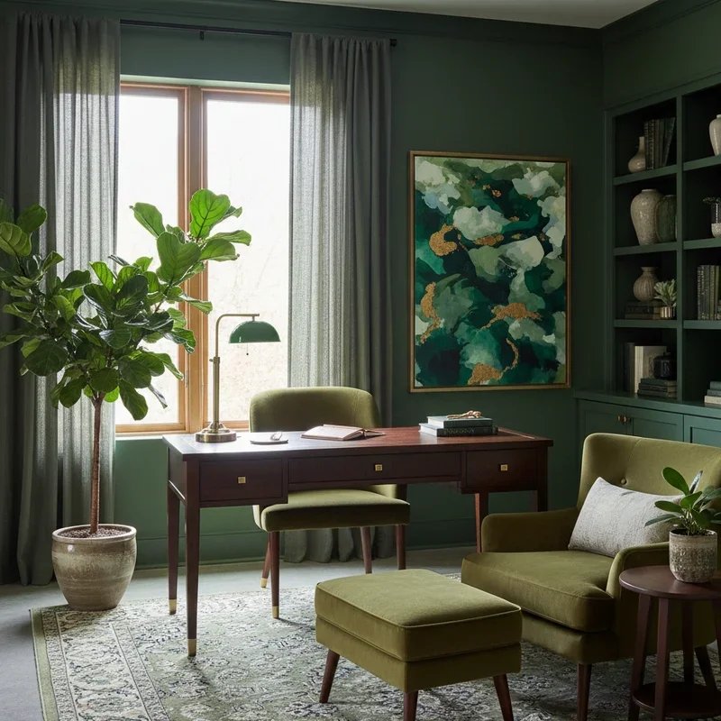 Dark Green Home Office Ideas